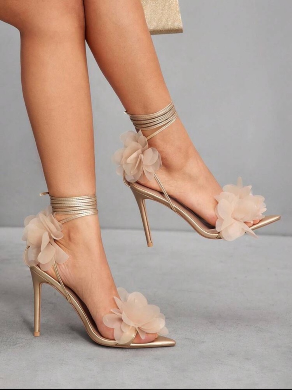 CUCCOO SZL Women's Pointed Toe 3D Floral Decor Elegant High Heel Sandals